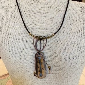 Upcycled Rustic Brass Wood Leather Necklace